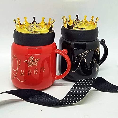 Gold Crown Mug Set, King Queen Ceramic Mug, Royal Coffee Tea  Cups with Lid