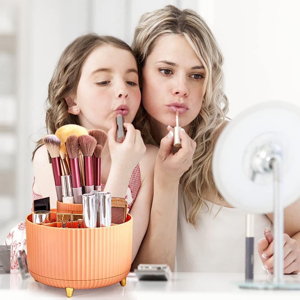 Versatile Desk Organizer, Multi Compartment Storage Box, 360°Rotating Desktop Makeup Brushes Organizer.