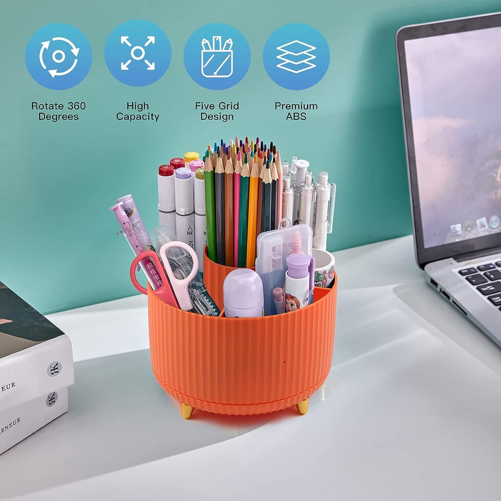 Versatile Desk Organizer, Multi Compartment Storage Box, 360°Rotating Desktop Makeup Brushes Organizer.