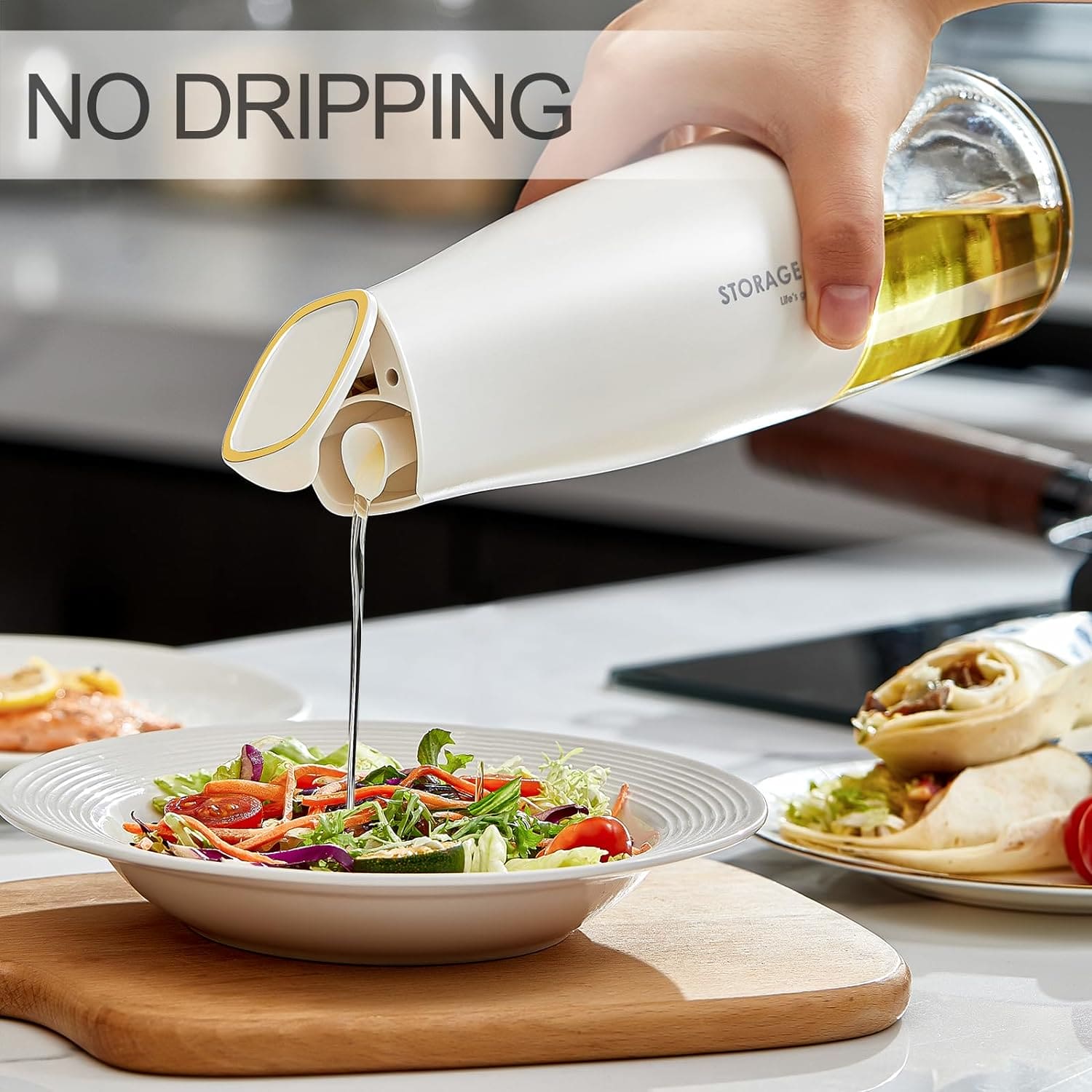 450Ml Oil Storage Pot, Auto Flip Kitchen Oil Bottle, Cooking Oil Dispenser For Kitchen, Automatic Opening Oil Bottle, Kitchen Non Hanging Oil Seasoning Bottle, Food Grade Condiment Bottle, Drip Free Spout Oil Container