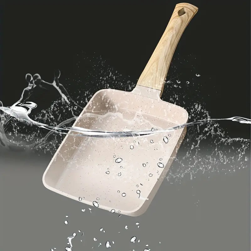 Square Ceramic Frying Pan, Durable Stone Frying Pan, Wooden Handle Square Frying Pan, Omelette Non Stick Fry Egg Kitchen Breakfast Maker, Square Thick Frying Tool, Anti Slip Tamagoyaki Pan, Square Egg Pan, Daily Cookware Gadget, Home Kitchen Items
