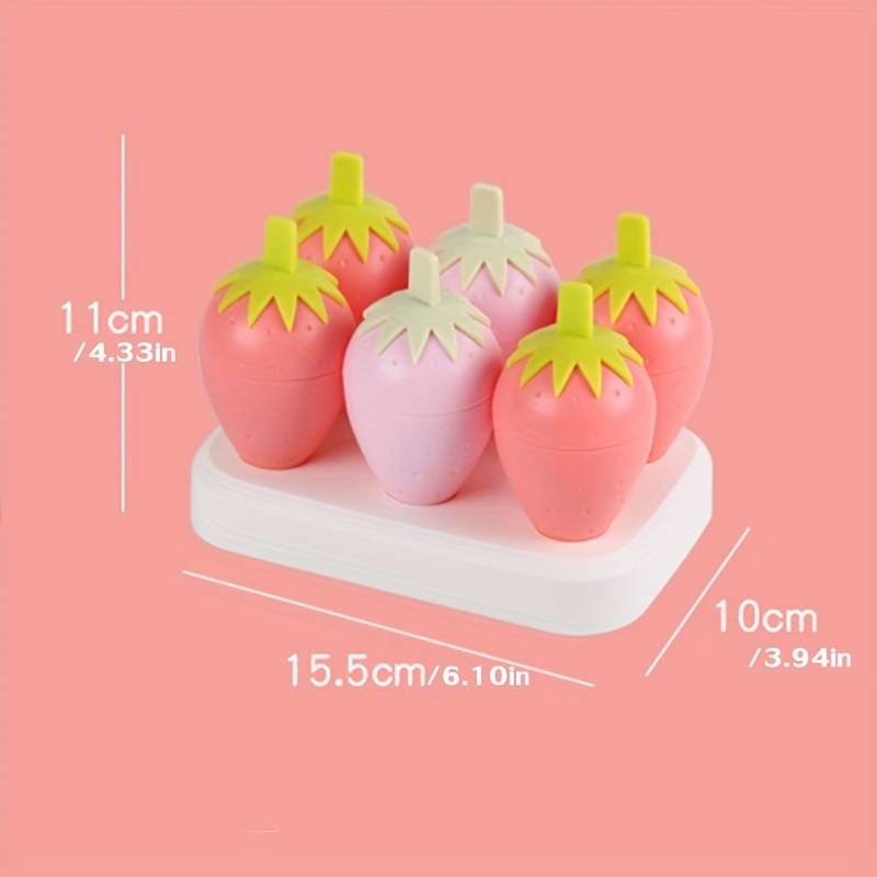 Set Of 6 Strawberry Popsicle Mold, Reusable Plastic Ice Cream Mold, Homemade Strawberry Ice Lolly Maker