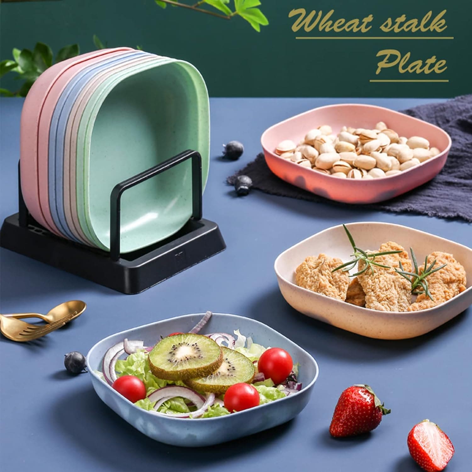 Plastic Plates With Stand, Multi-function Spit Bone Dish, Round Square Set Dining Table Plates, Household Kitchen Tableware Serving Table Plates, Fruit Snack Dish Plate, Reusable Food Serving Dishes With Rack