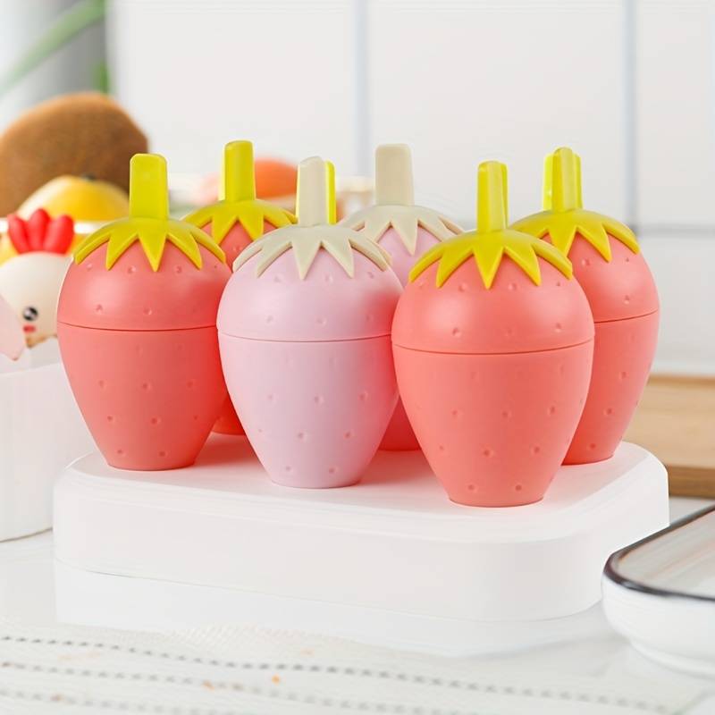 Set Of 6 Strawberry Popsicle Mold, Reusable Plastic Ice Cream Mold, Homemade Strawberry Ice Lolly Maker