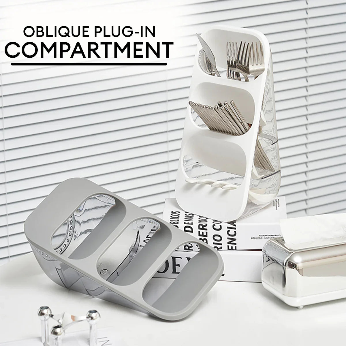 3 Layer Cutlery Organizer, Kitchen Utensils Separation Box, Multifunctional Transparent Chopstick Cage, Oblique Insertion Storage Rack, Tableware Drain Rack, Multipurpose Drawer Container Home Use