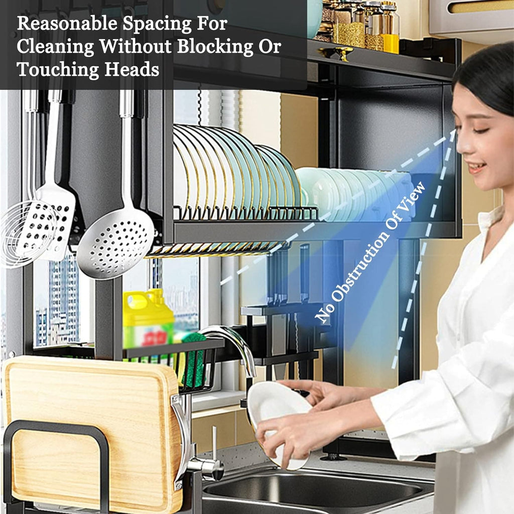 Multifunctional Flip Kitchen Dish Rack, Over Sink Countertop Kitchen Storage Shelf, Metal Cabinet Door Crockery Shelf, Expandable Sink Drainer Drying Rack with Door, Telescoping Dish Storage Rack