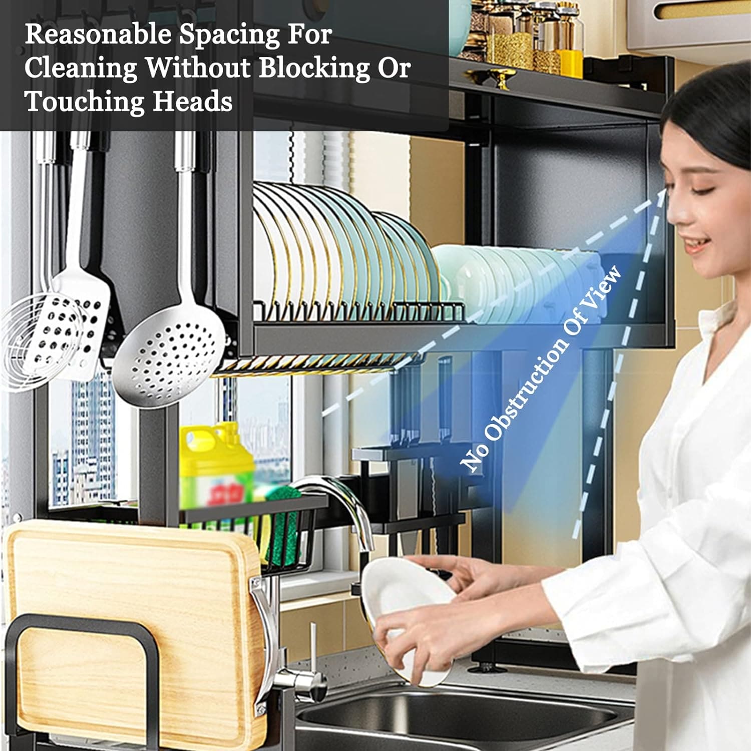 Multifunctional Flip Kitchen Dish Rack, Over Sink Countertop Kitchen Storage Shelf, Metal Cabinet Door Crockery Shelf, Expandable Sink Drainer Drying Rack with Door, Telescoping Dish Storage Rack