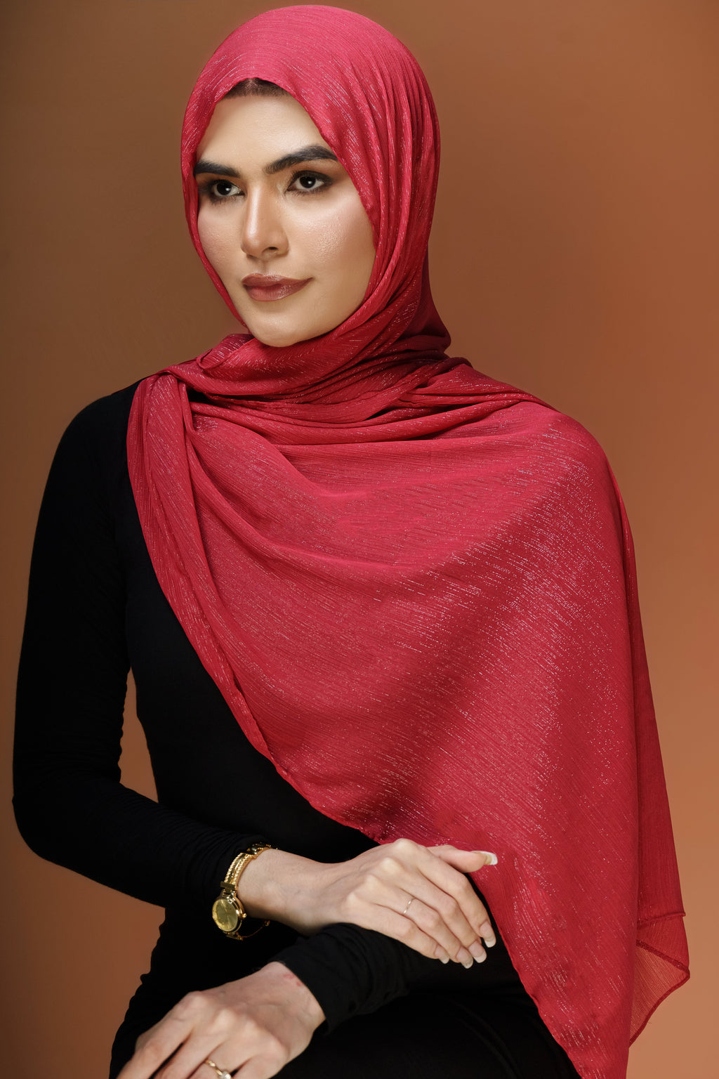 Crinkle Zari Chiffon - Red
