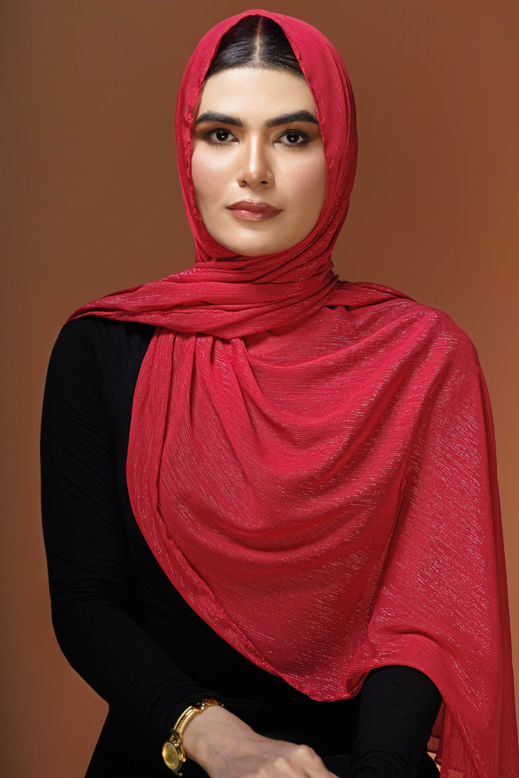 Crinkle Zari Chiffon - Red