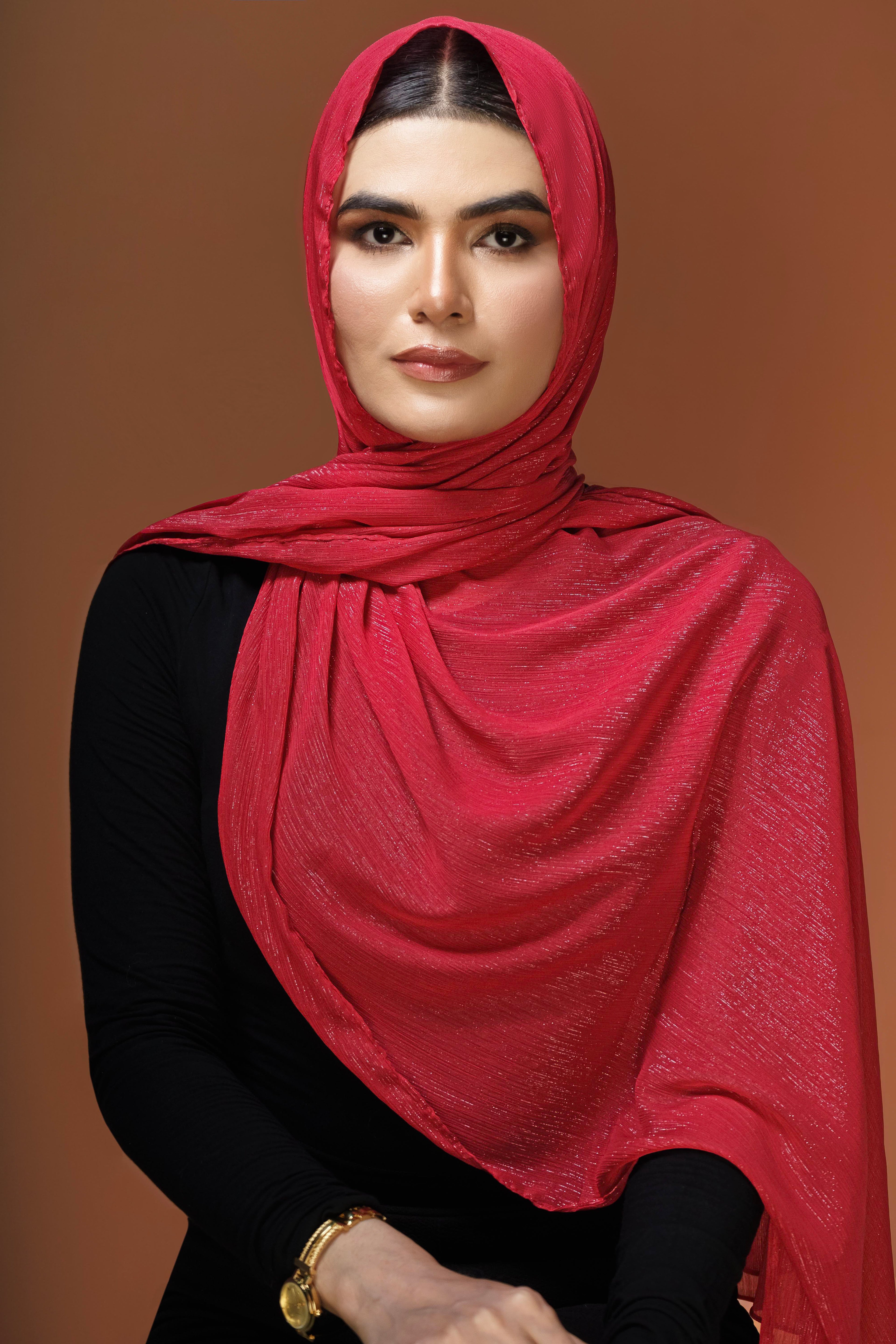 Crinkle Zari Chiffon - Red