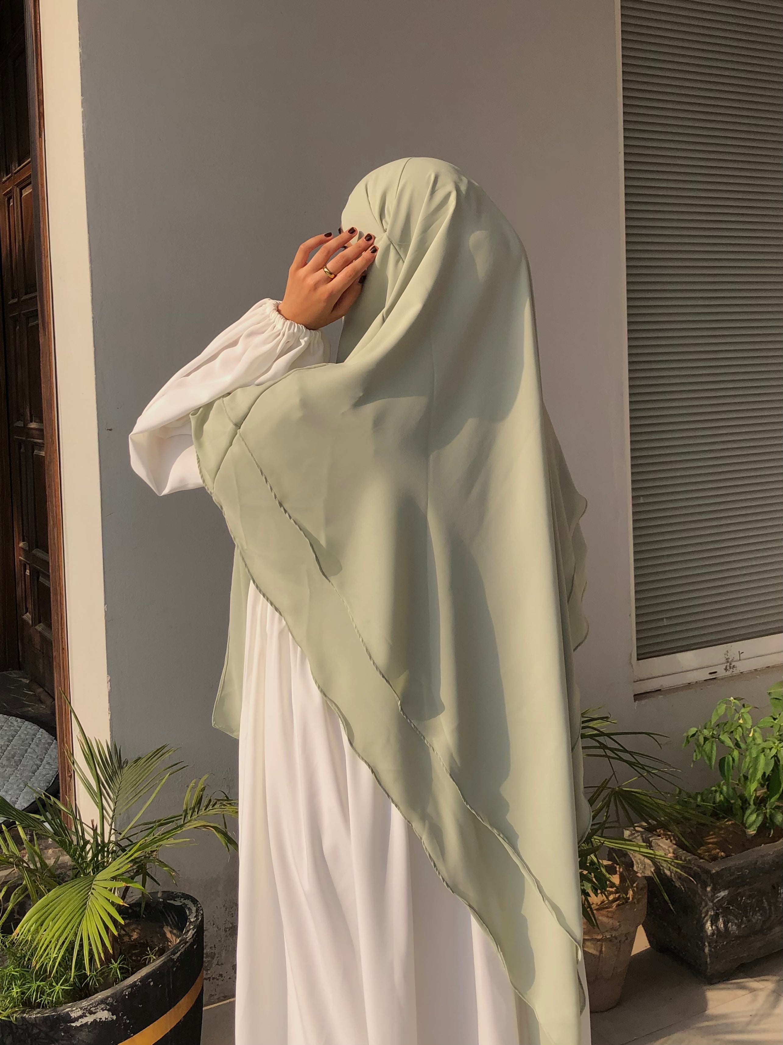 Pistachio Double Layer Long Khimar And Abaya