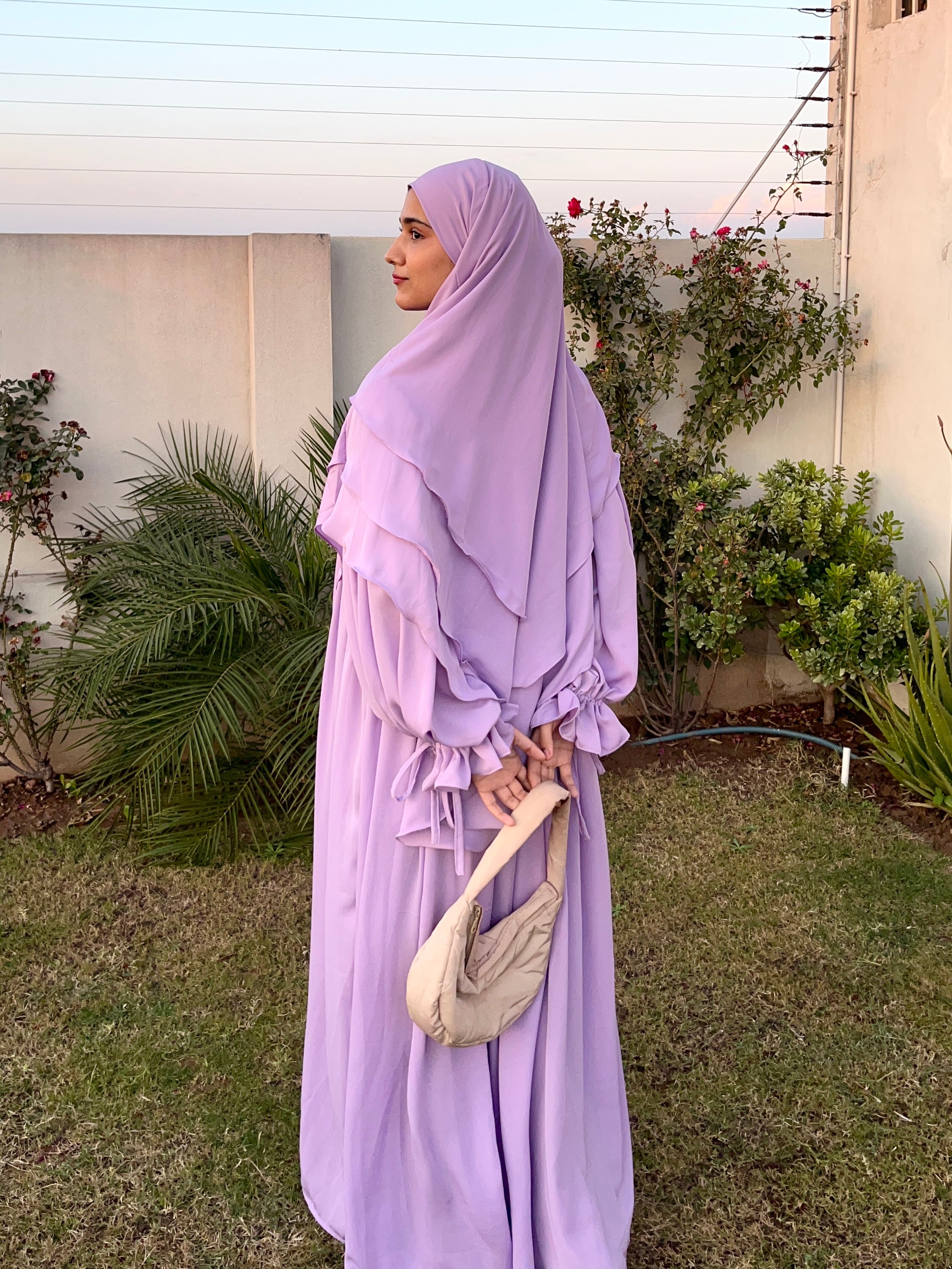 Lilac Abaya And Triple Layer Khimar