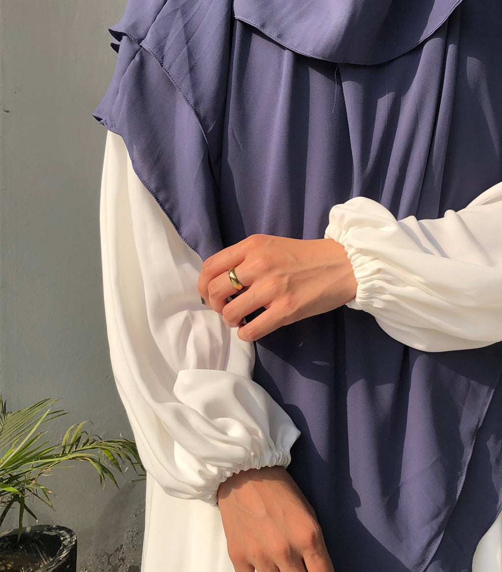 Greyish Blue Triple Layer Long Khimar And Abaya