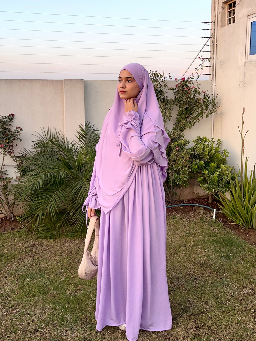 Lilac Abaya And Triple Layer Khimar