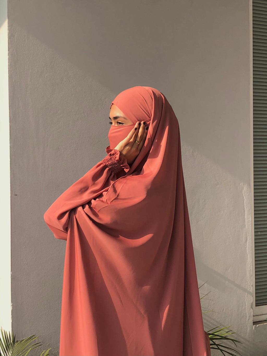 Peachy Pink Khimar And Abaya Set