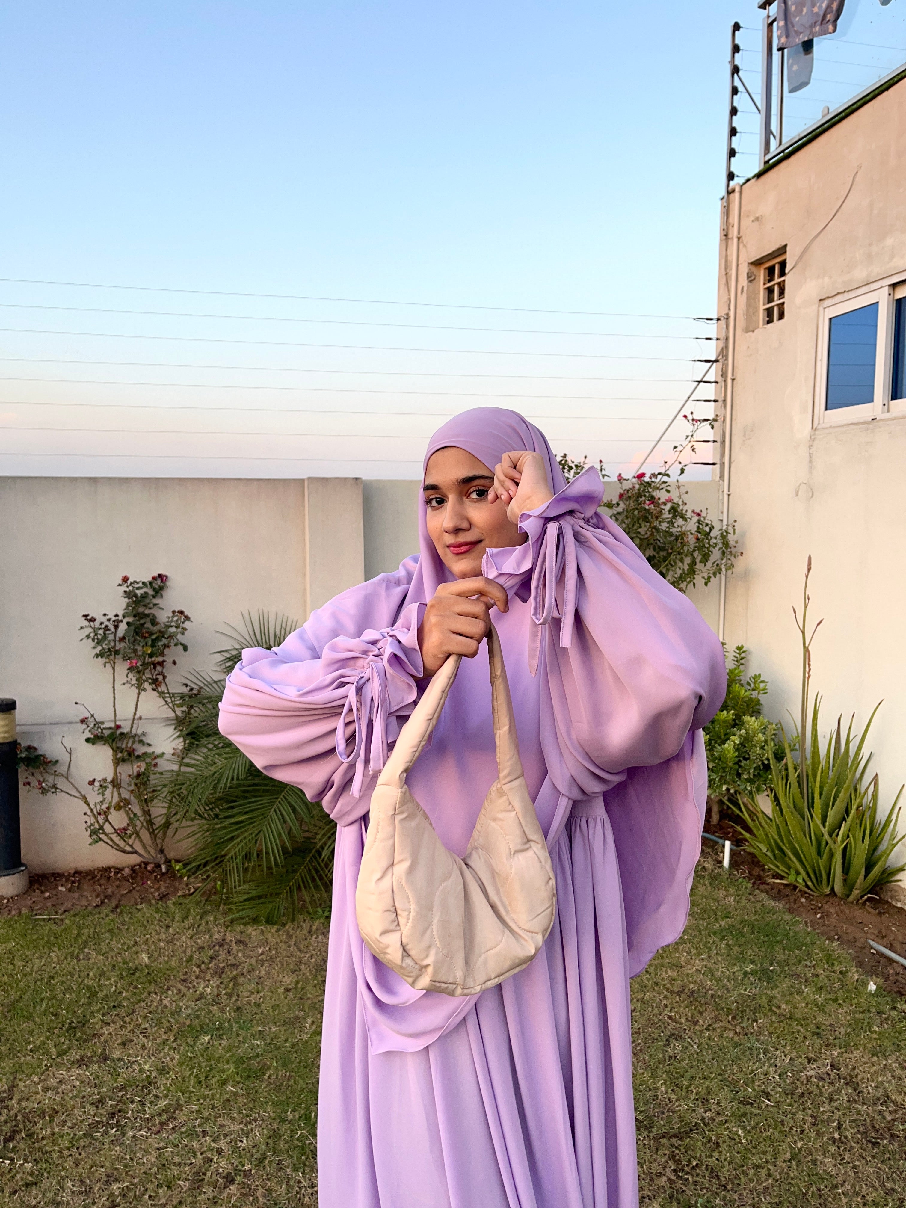 Lilac Abaya And Triple Layer Khimar
