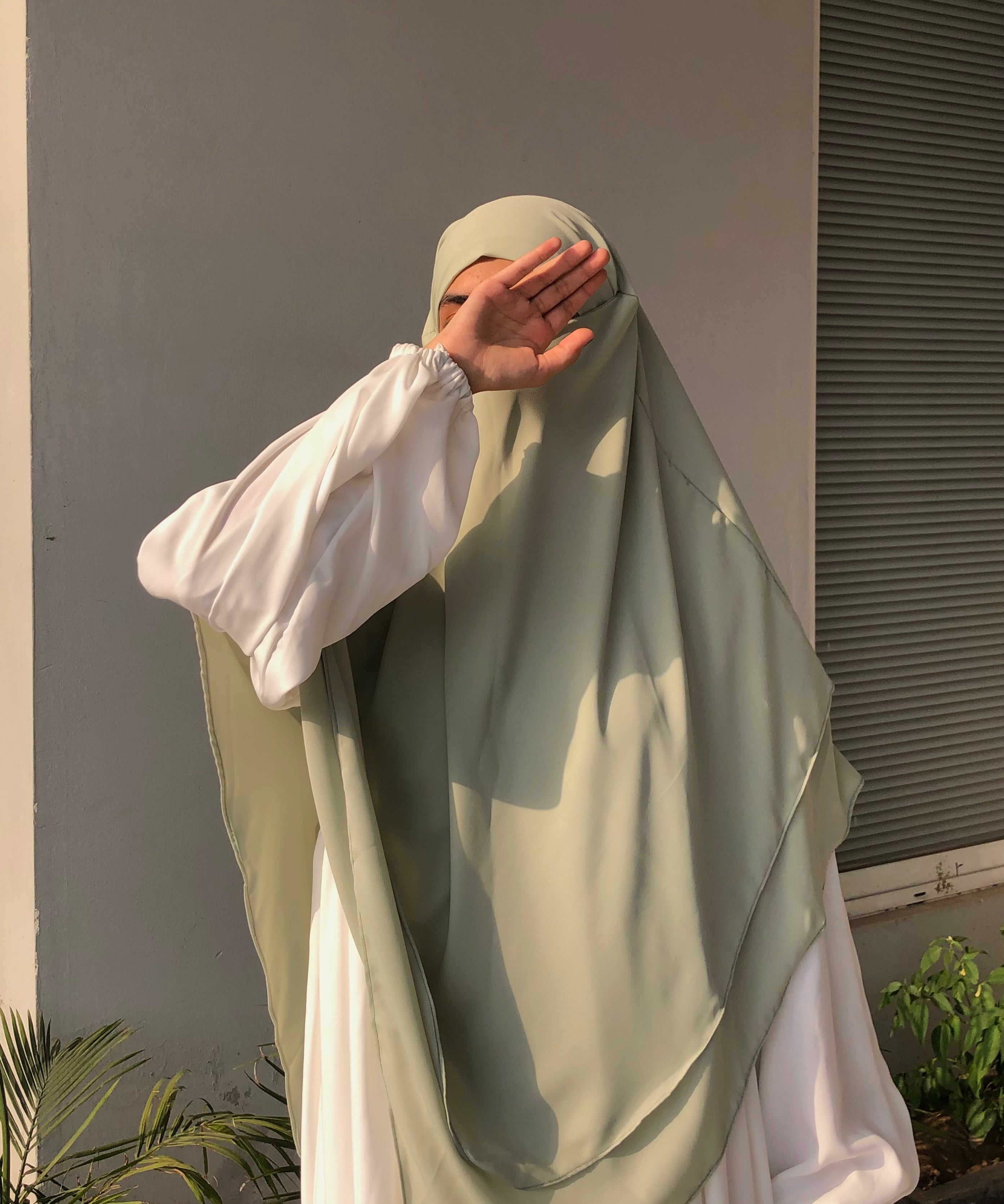 Pistachio Double Layer Long Khimar And Abaya