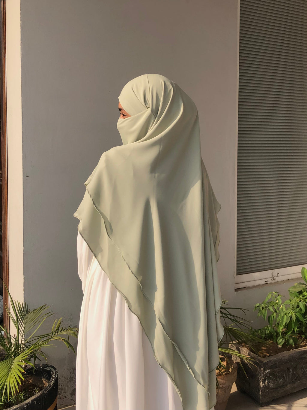 Pistachio Double Layer Long Khimar And Abaya