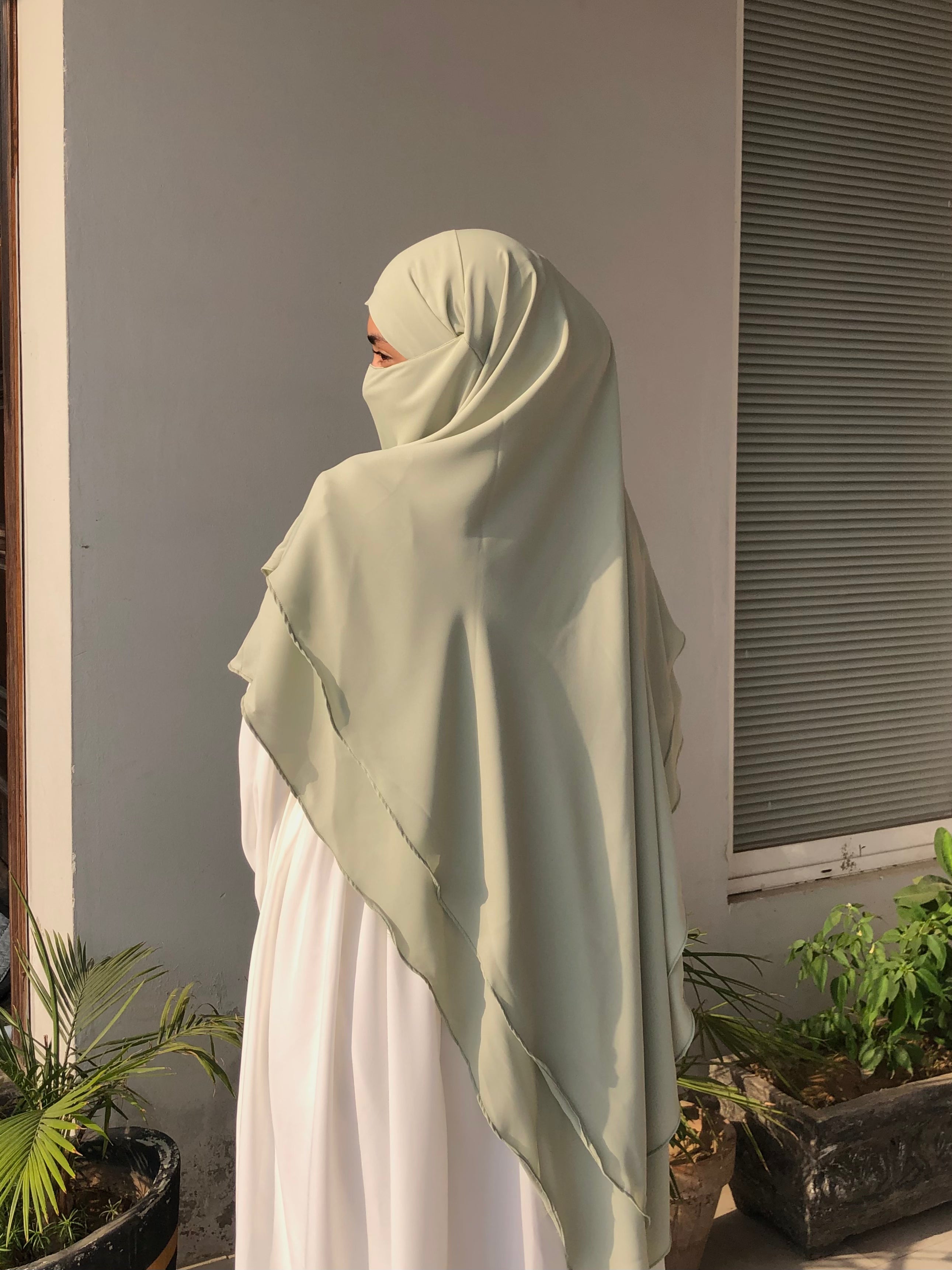 Pistachio Double Layer Long Khimar And Abaya