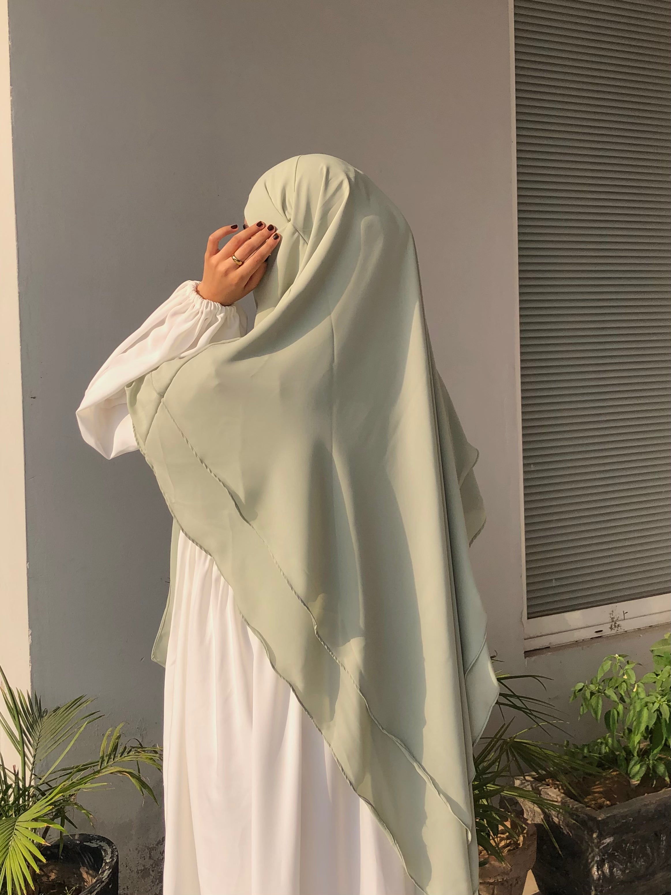 Pistachio Double Layer Long Khimar And Abaya