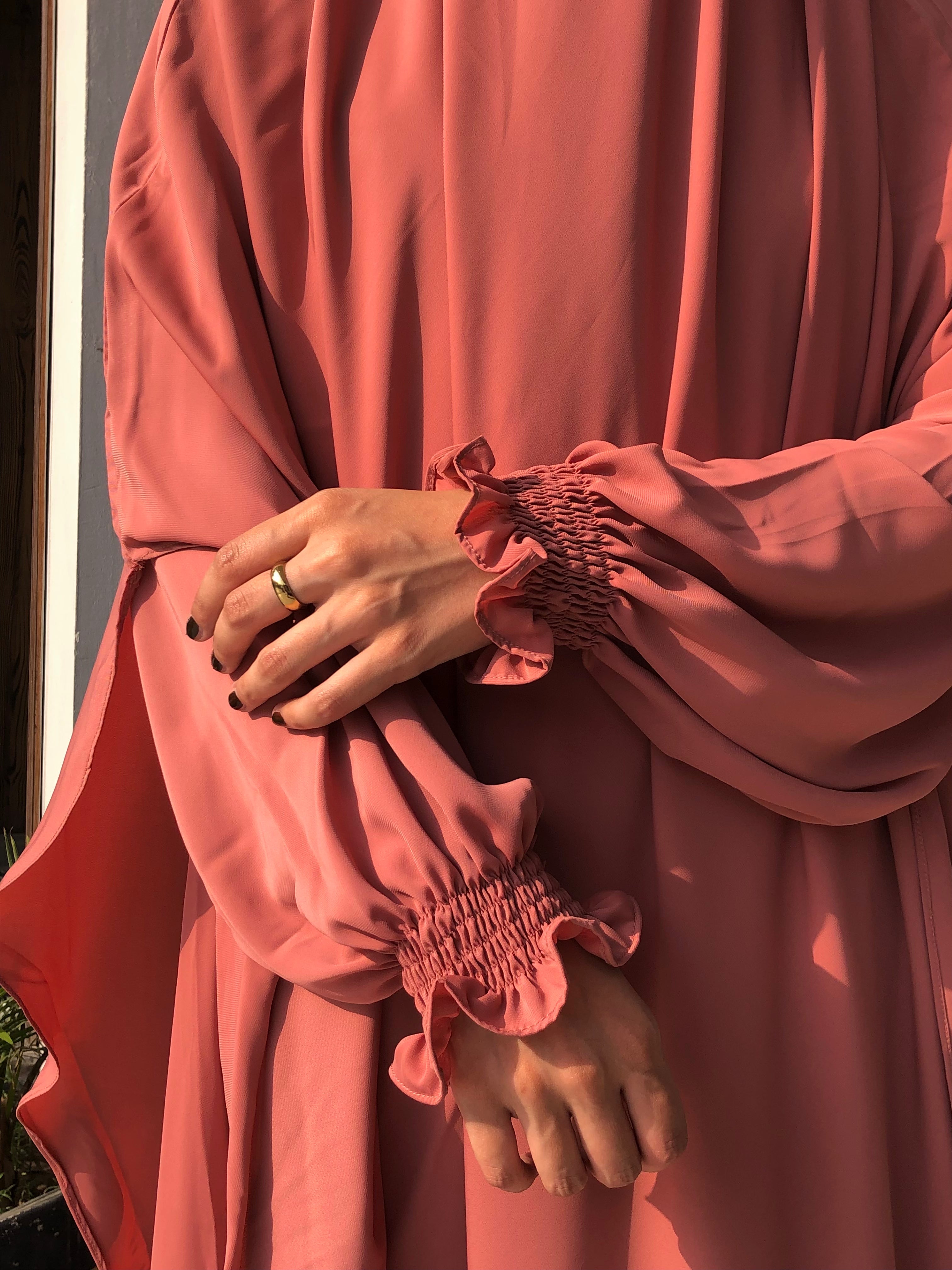 Peachy Pink Khimar And Abaya Set