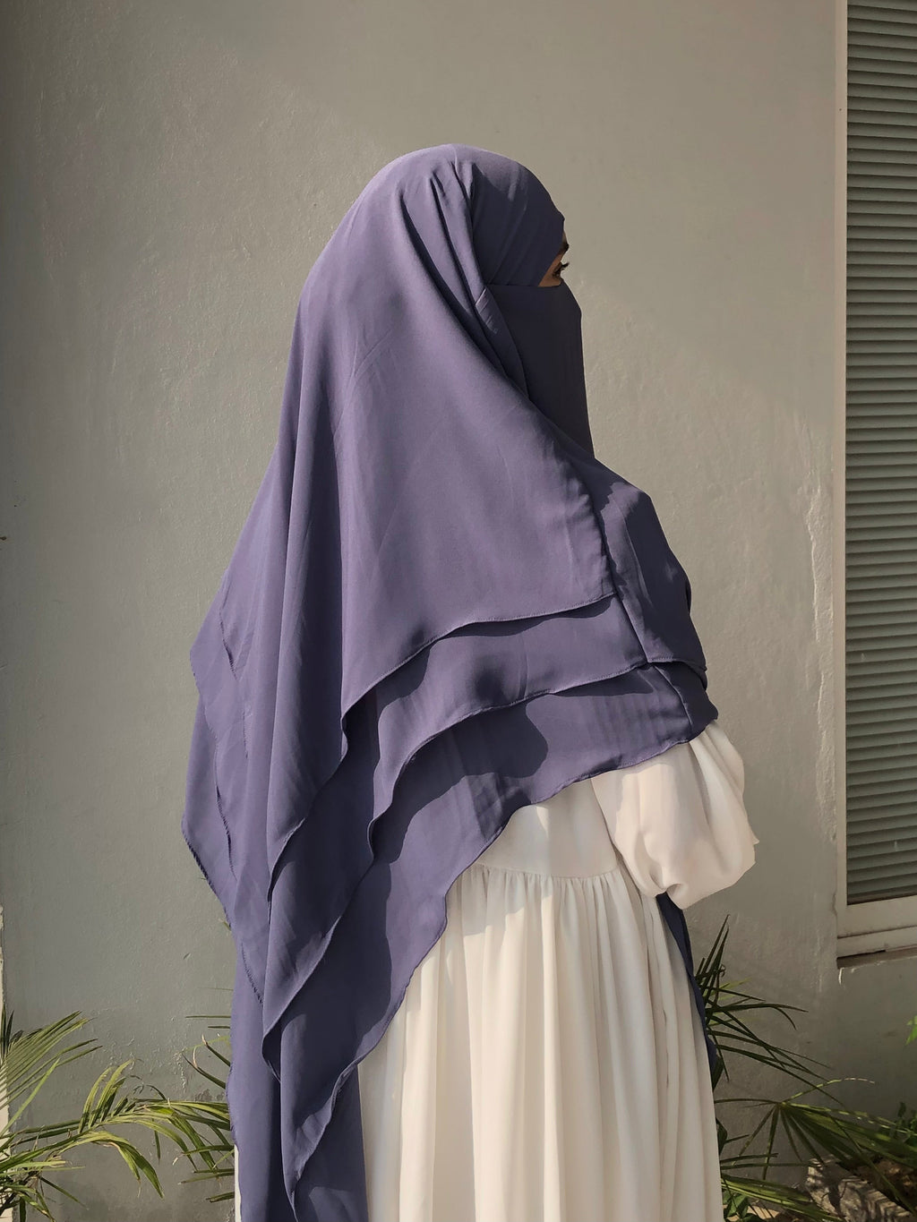 Greyish Blue Triple Layer Long Khimar And Abaya