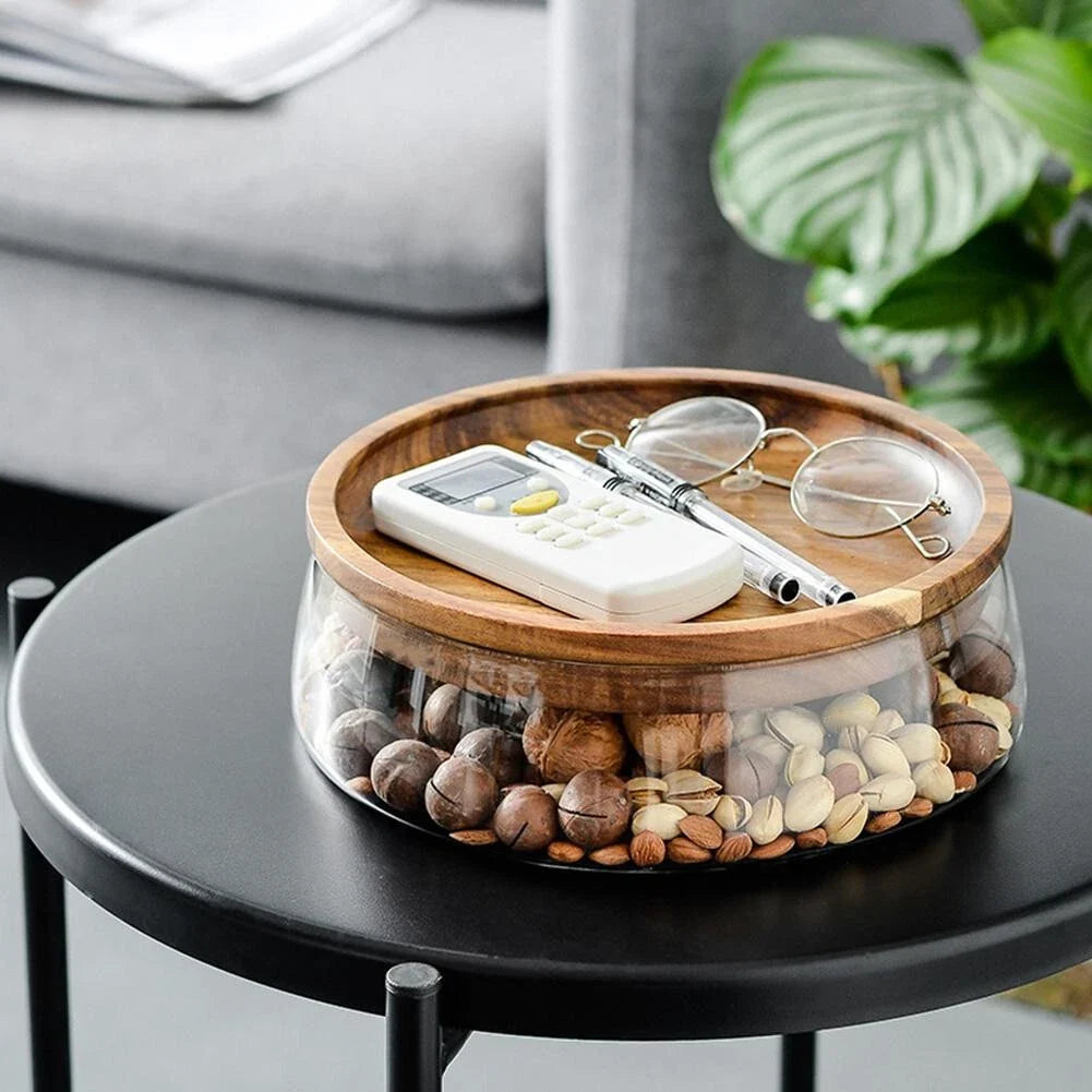 Transparent Glass Storage Canister With Wooden Lid