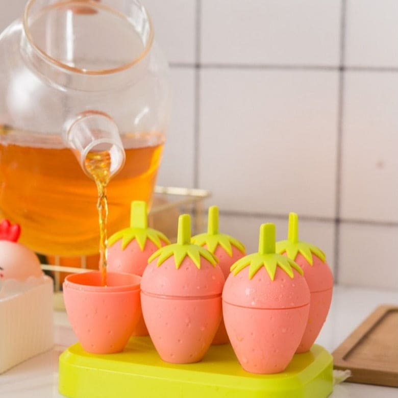 Set Of 6 Strawberry Popsicle Mold, Reusable Plastic Ice Cream Mold, Homemade Strawberry Ice Lolly Maker