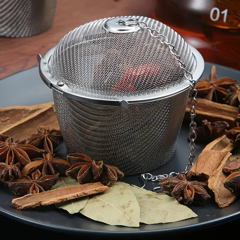 Easy Mesh Filter With Chain, Herbal Sieve Infuser, Reusable Stainless Steel Seasoning, Kitchen Filter Sachet with Chain, Herbal Ball Cooking Tools with Chain, Kitchen Filter Sachet with Chain, Multifunctional Fine Mesh Strainer, Ball Condiment Container