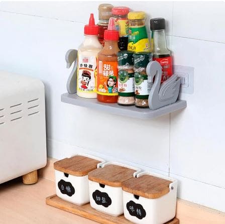 Swan Floating Shelf, Kitchen And Bathroom Storage Shelf, Multifunctional Storage Rack, Household Kitchen Bathroom Organizer Shelf, Wall Hanging Seasoning Storage Shelf, Wall Mounted Storage Organizer, Multipurpose Floating Shelf
