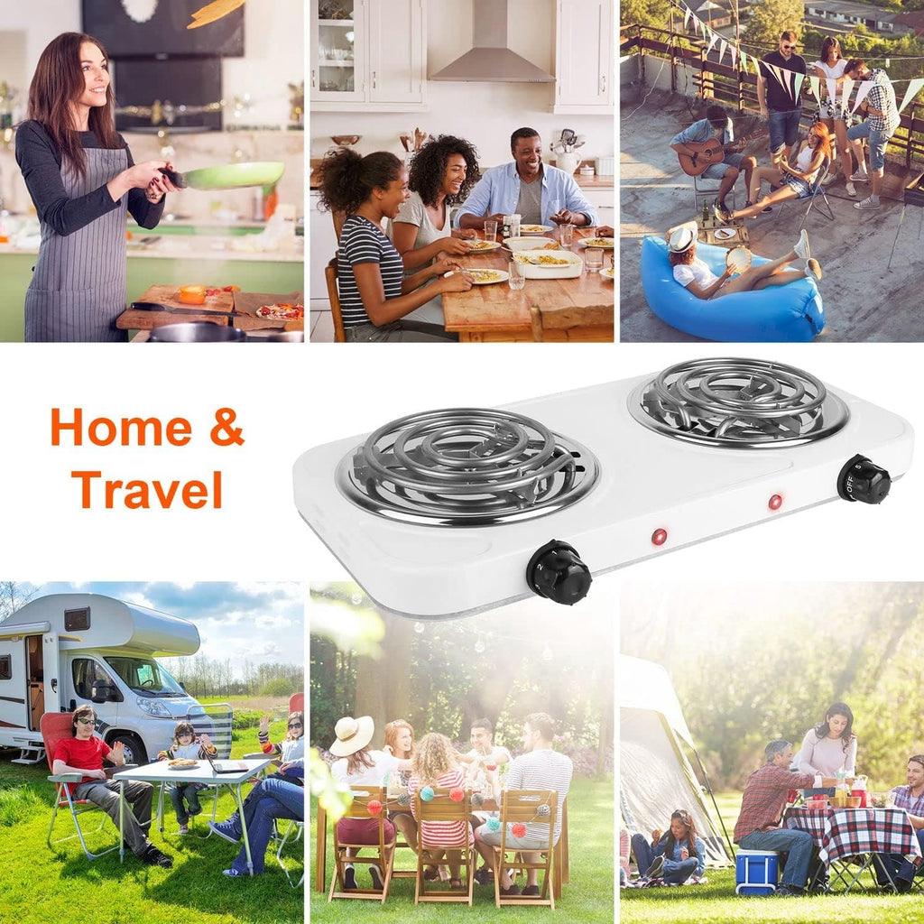 Double Head Electric Stove, Stainless Steel Induction Cooker, Portable Dual Hot Plate for Kitchen, Two Burner Electric Stove, Electric Countertop Stove Cooktop,  Automatic Temperature Control Electric Stove, Home Double Burner Coil Hotplate