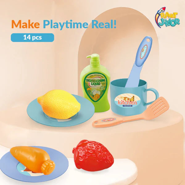 Electric Kitchen Sink Toy, Children's Simulation Sink with Fruit & Tableware Toy, Dishwasher Play Kitchen Kit