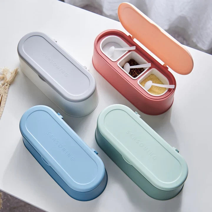 High Quality Three Gird Kitchen Condiment Holder, Household Combination Seasoning Boxing, Multi Grid Salt Seasoning Spice Container, Household Kitchen Spice Jar