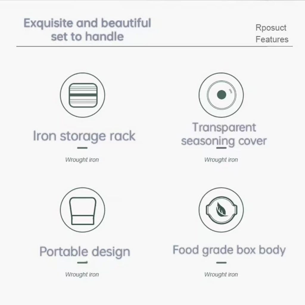 Set of 4 Acrylic Spice Jar Set With Metal Stand, Multifunctional Condiment Box, Household Seasoning Storage Box, Spice Container Kitchen Gadgets, Iron Bracket Spice Organizer With Lid And Spoon