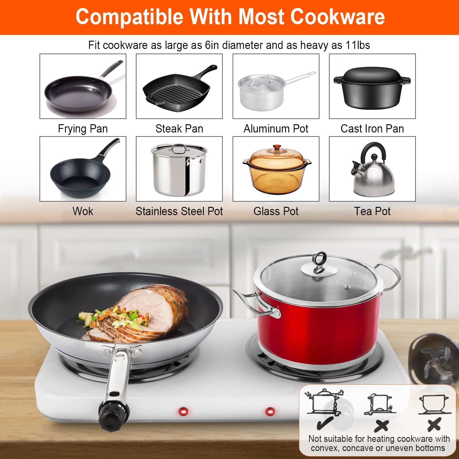 Double Head Electric Stove, Stainless Steel Induction Cooker, Portable Dual Hot Plate for Kitchen, Two Burner Electric Stove, Electric Countertop Stove Cooktop,  Automatic Temperature Control Electric Stove, Home Double Burner Coil Hotplate