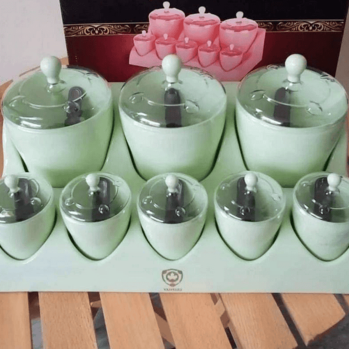 Set of 8 Nutty Masala Rack, Saithe Masala Organizer, Kitchen Countertop Spice Organizer