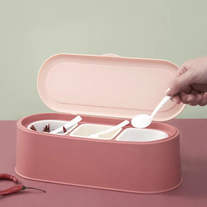 High Quality Three Gird Kitchen Condiment Holder, Household Combination Seasoning Boxing, Multi Grid Salt Seasoning Spice Container, Household Kitchen Spice Jar