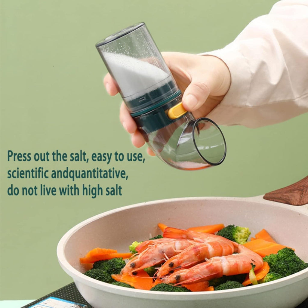 Metering Salt Dispenser With Stand, 0.5gm Push Type Salt Shaker, Quantitative Salt Control Bottle, Measurement Markings Herb & Spice Container, Clear Glass Condiment Bottle for Kitchen, Multipurpose Condiment Container