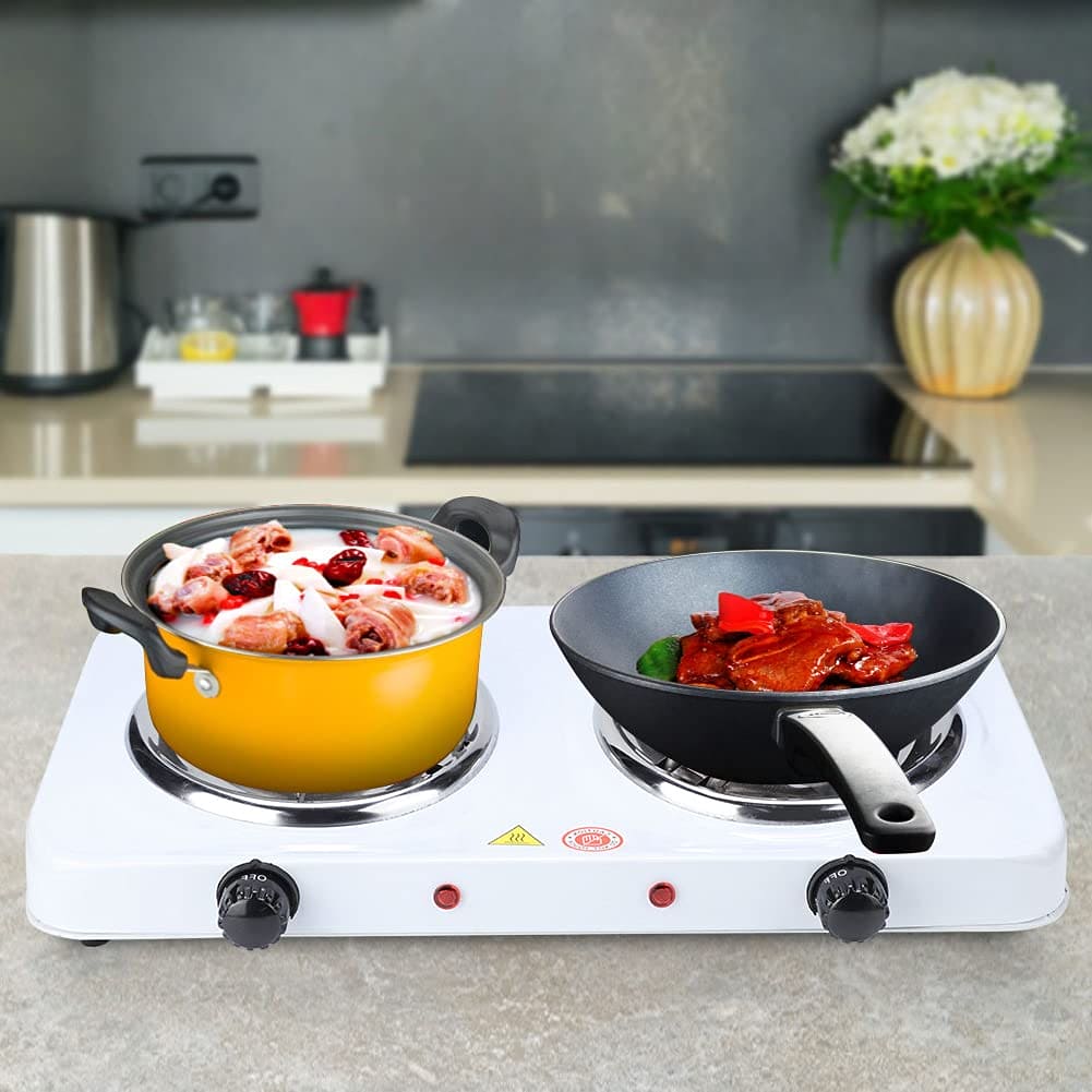Double Head Electric Stove, Stainless Steel Induction Cooker, Portable Dual Hot Plate for Kitchen, Two Burner Electric Stove, Electric Countertop Stove Cooktop,  Automatic Temperature Control Electric Stove, Home Double Burner Coil Hotplate
