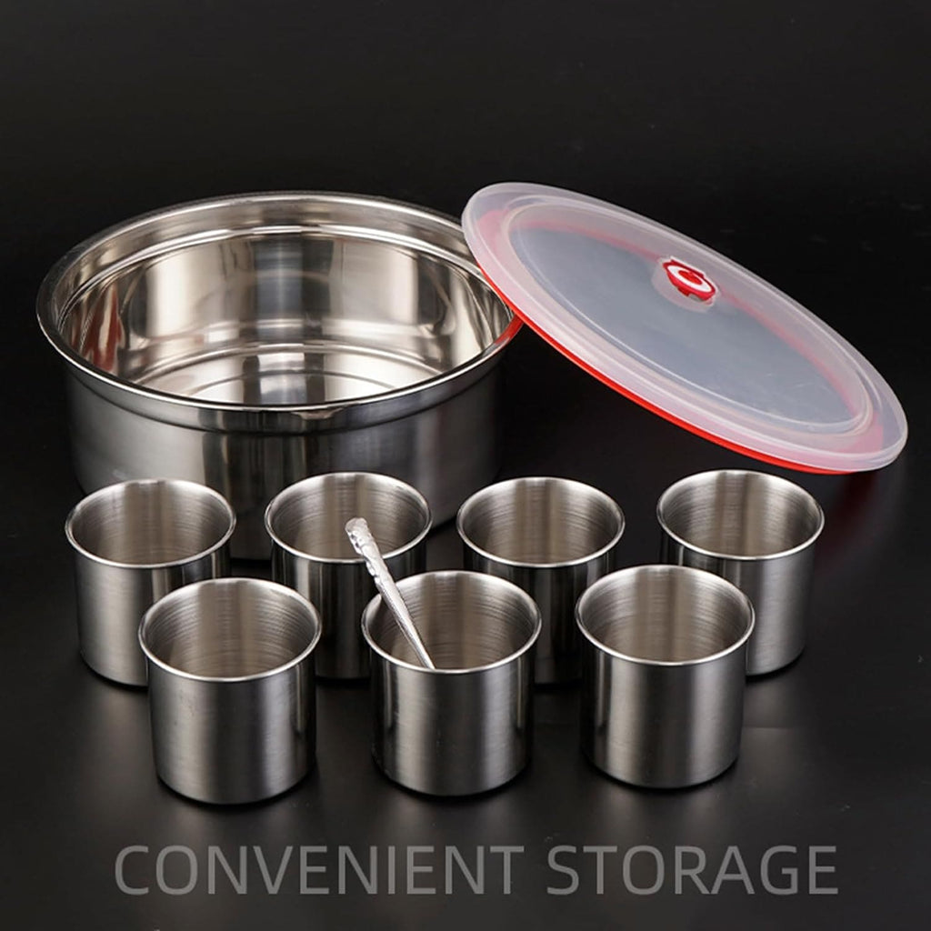 7 Grid Steel Spice Box With Spoon, Kitchen Household Masala Dabba, Stainless Steel Seasoning Box, Round Spice Jar with Transparent Lid, Multifunctional And Elegant Spice Box