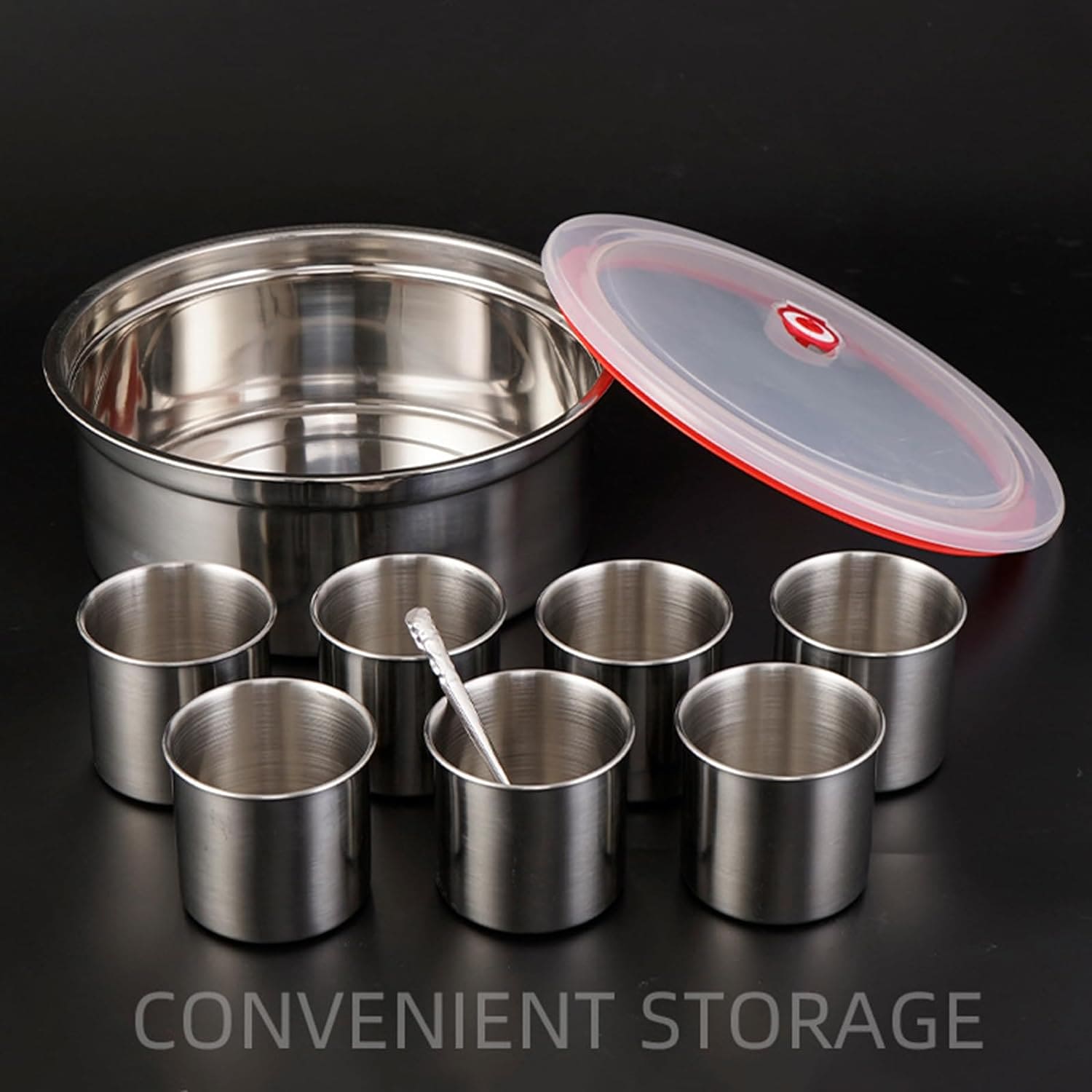 7 Grid Steel Spice Box With Spoon, Kitchen Household Masala Dabba, Stainless Steel Seasoning Box, Round Spice Jar with Transparent Lid, Multifunctional And Elegant Spice Box