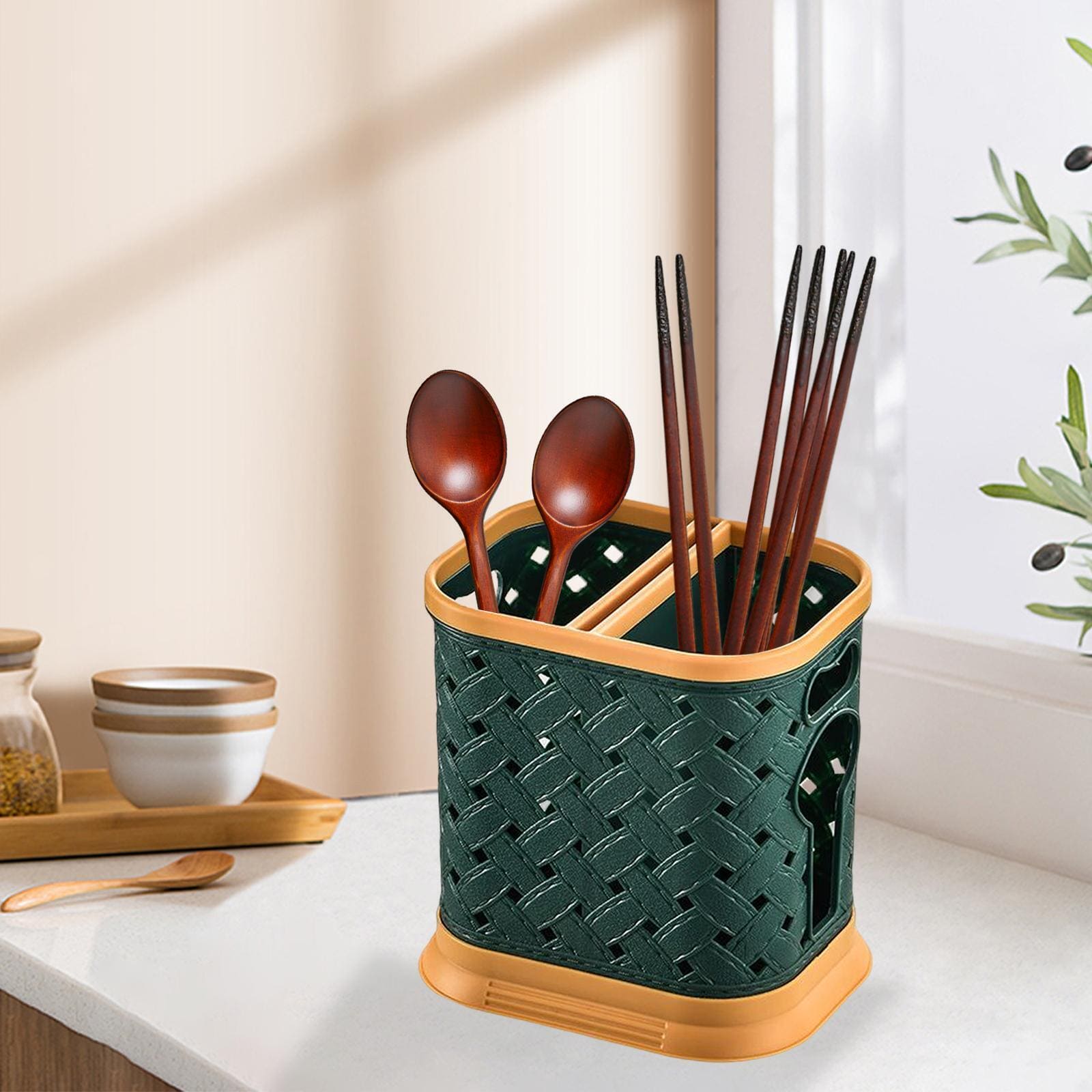 Criss Cross Cutlery Holder, Plastic Chopsticks Cage, Hollow Drain Tableware Rack, Knife Stand Spoon Fork Storage Shelf Container, Kitchen Cutlery Drying Rack Basket, Cooking Utensil Holder, Utensil Caddy Compartment