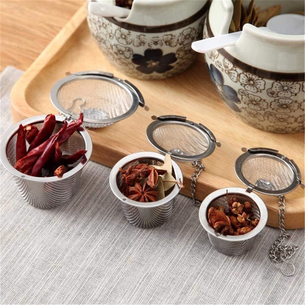 Easy Mesh Filter With Chain, Herbal Sieve Infuser, Reusable Stainless Steel Seasoning, Kitchen Filter Sachet with Chain, Herbal Ball Cooking Tools with Chain, Kitchen Filter Sachet with Chain, Multifunctional Fine Mesh Strainer, Ball Condiment Container