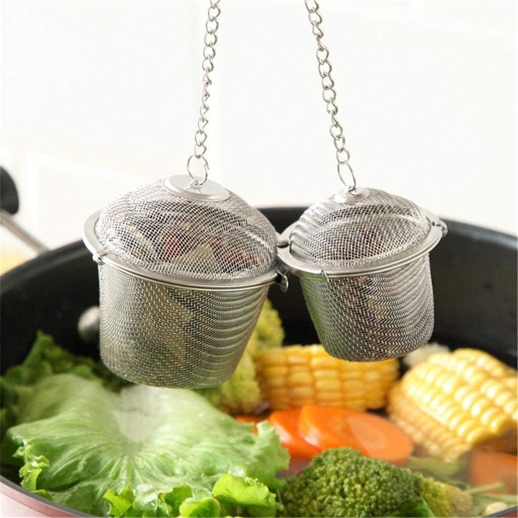 Easy Mesh Filter With Chain, Herbal Sieve Infuser, Reusable Stainless Steel Seasoning, Kitchen Filter Sachet with Chain, Herbal Ball Cooking Tools with Chain, Kitchen Filter Sachet with Chain, Multifunctional Fine Mesh Strainer, Ball Condiment Container