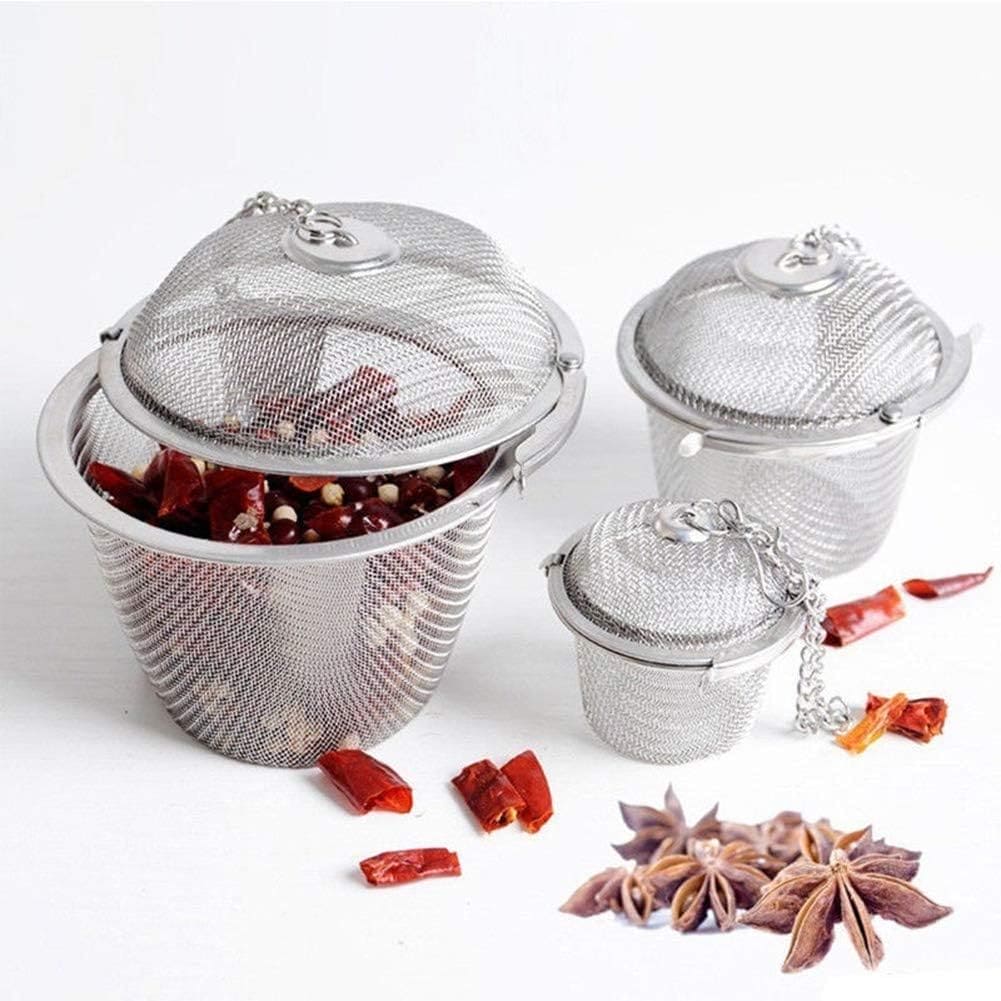 Easy Mesh Filter With Chain, Herbal Sieve Infuser, Reusable Stainless Steel Seasoning, Kitchen Filter Sachet with Chain, Herbal Ball Cooking Tools with Chain, Kitchen Filter Sachet with Chain, Multifunctional Fine Mesh Strainer, Ball Condiment Container