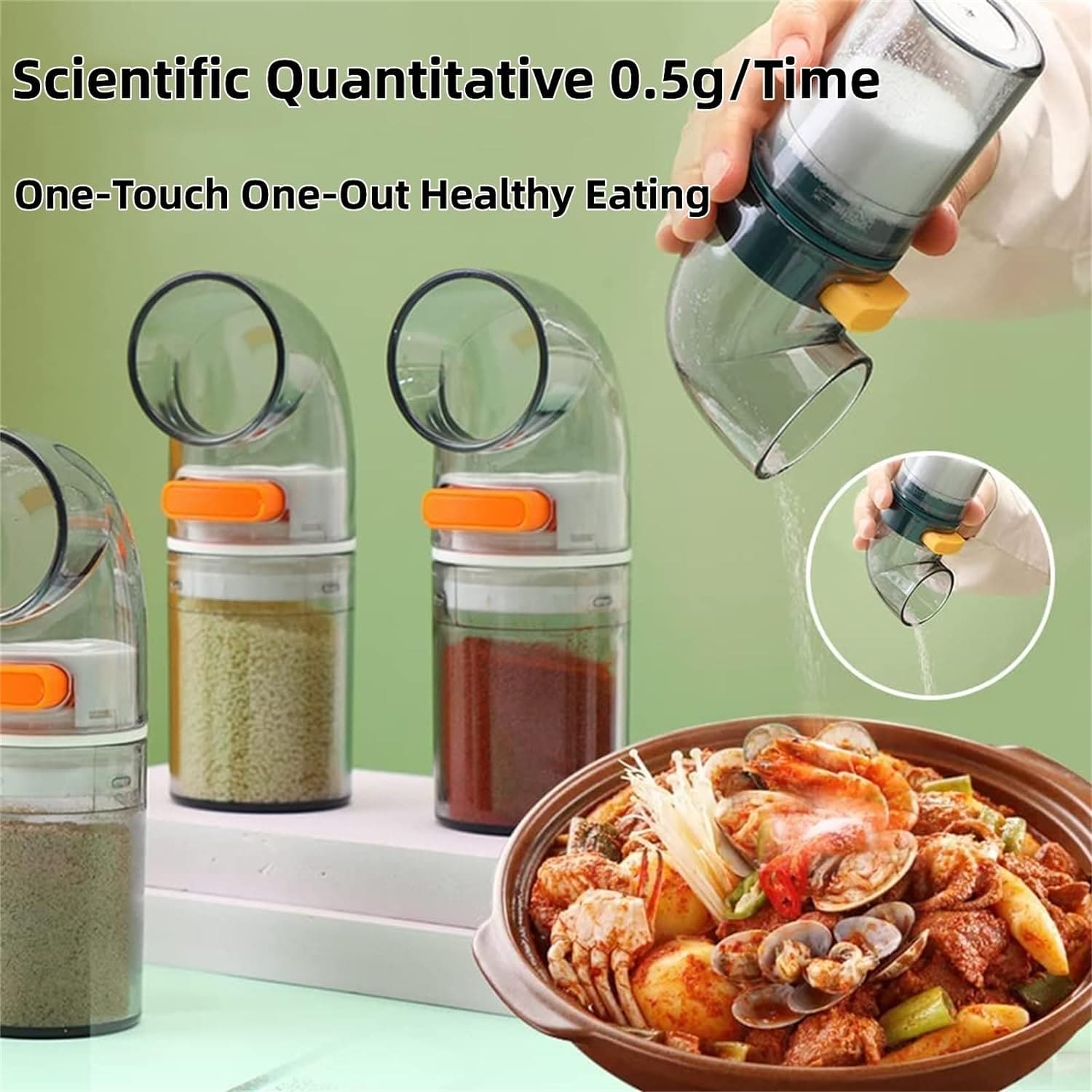 Metering Salt Dispenser With Stand, 0.5gm Push Type Salt Shaker, Quantitative Salt Control Bottle, Measurement Markings Herb & Spice Container, Clear Glass Condiment Bottle for Kitchen, Multipurpose Condiment Container