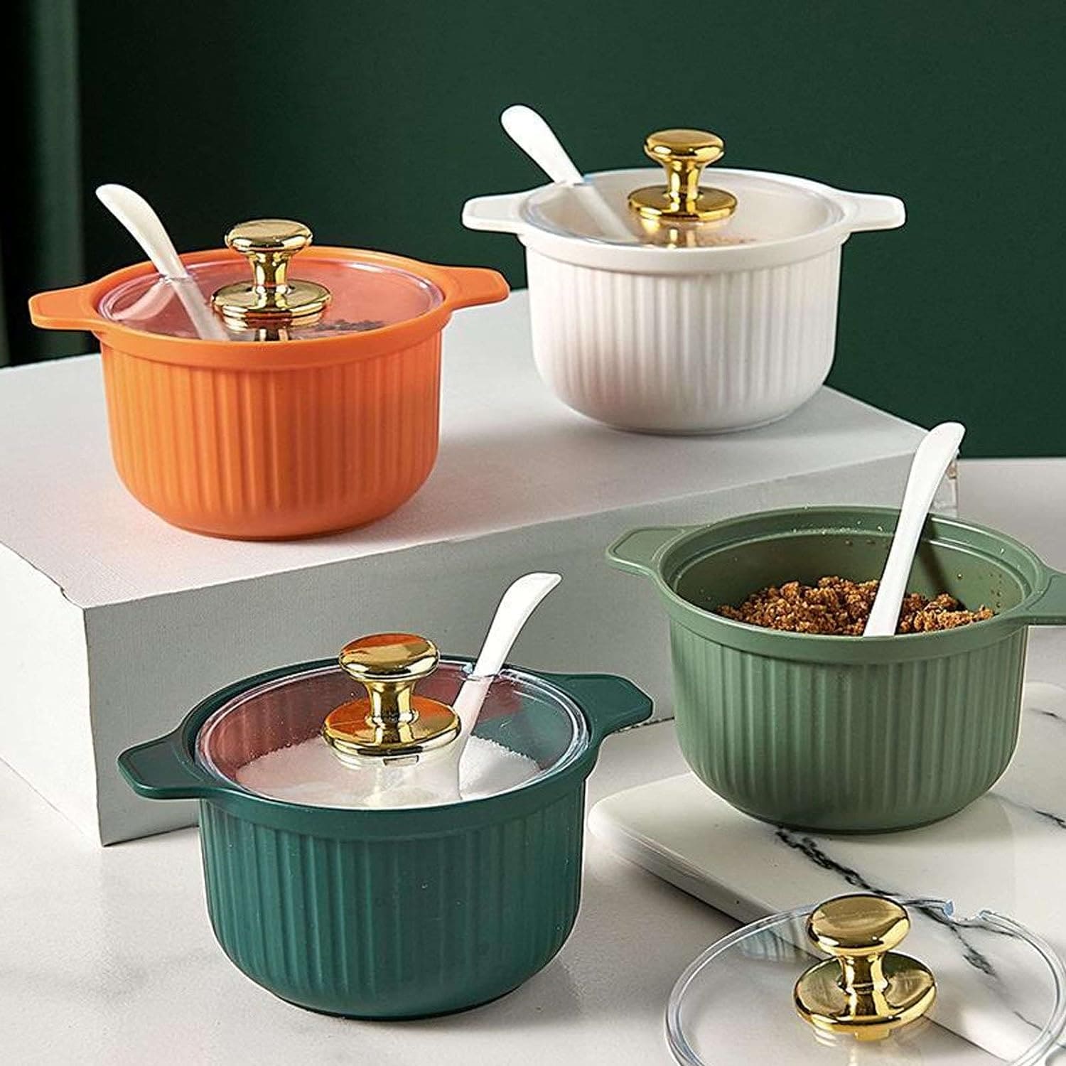 Set of 4 Acrylic Spice Jar Set With Metal Stand, Multifunctional Condiment Box, Household Seasoning Storage Box, Spice Container Kitchen Gadgets, Iron Bracket Spice Organizer With Lid And Spoon