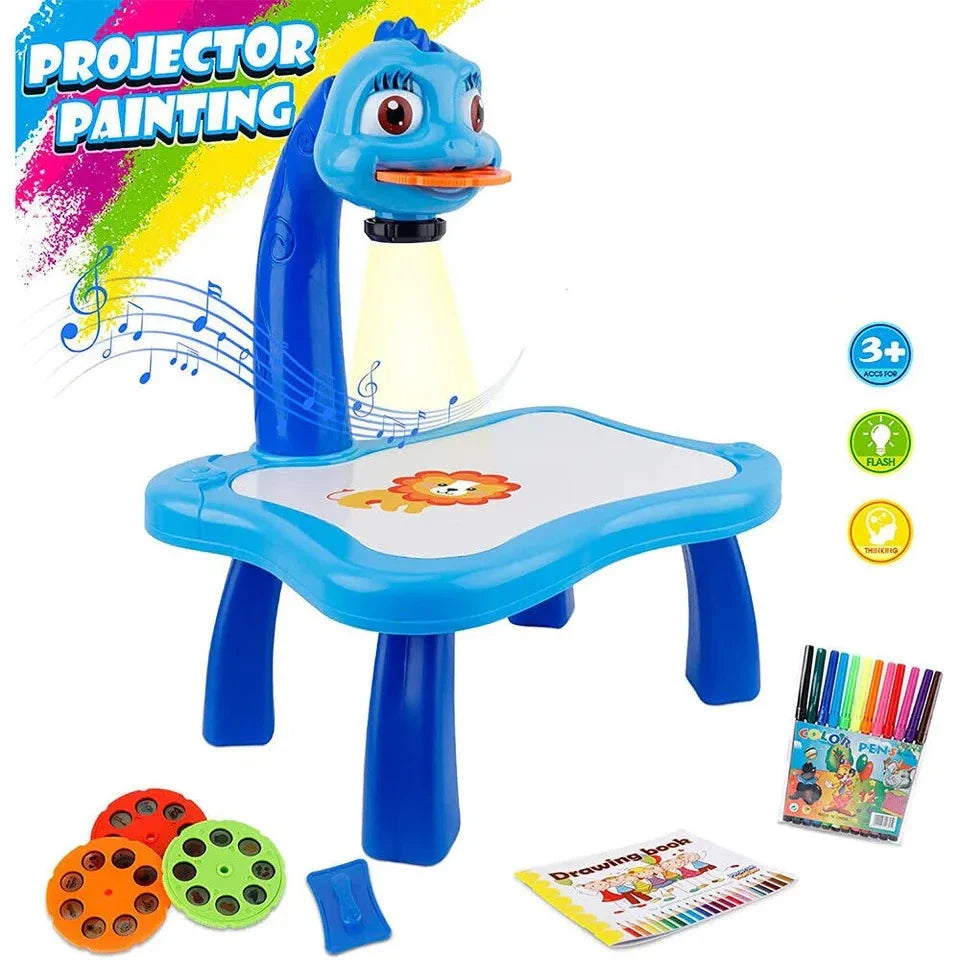 Children LED Projector Art Drawing Table Toy, Kids Painting Board Desk, Crafts Interactive Educational Learning Paint Tool, Trace and Draw Projector Toy with Light & Music, Track and Draw Learning Sketch Projector Desktop, Kid Toy Painting Drawing Table