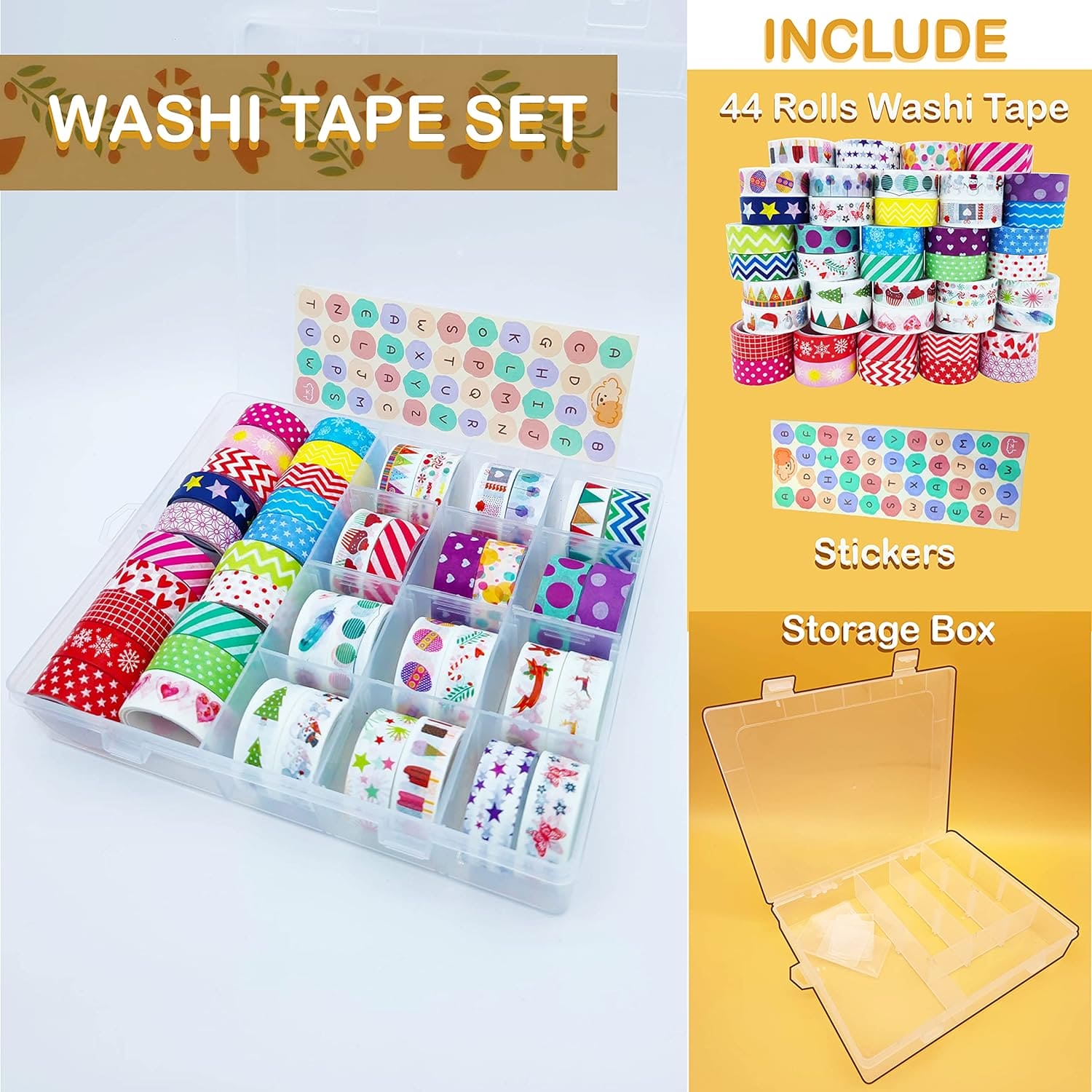 Set of 51 Decorative Tape, Art Washi Tape Storage Box.