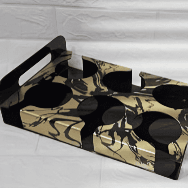 6 Slot Glass Holder Tray, Acrylic Glass Serving Tray